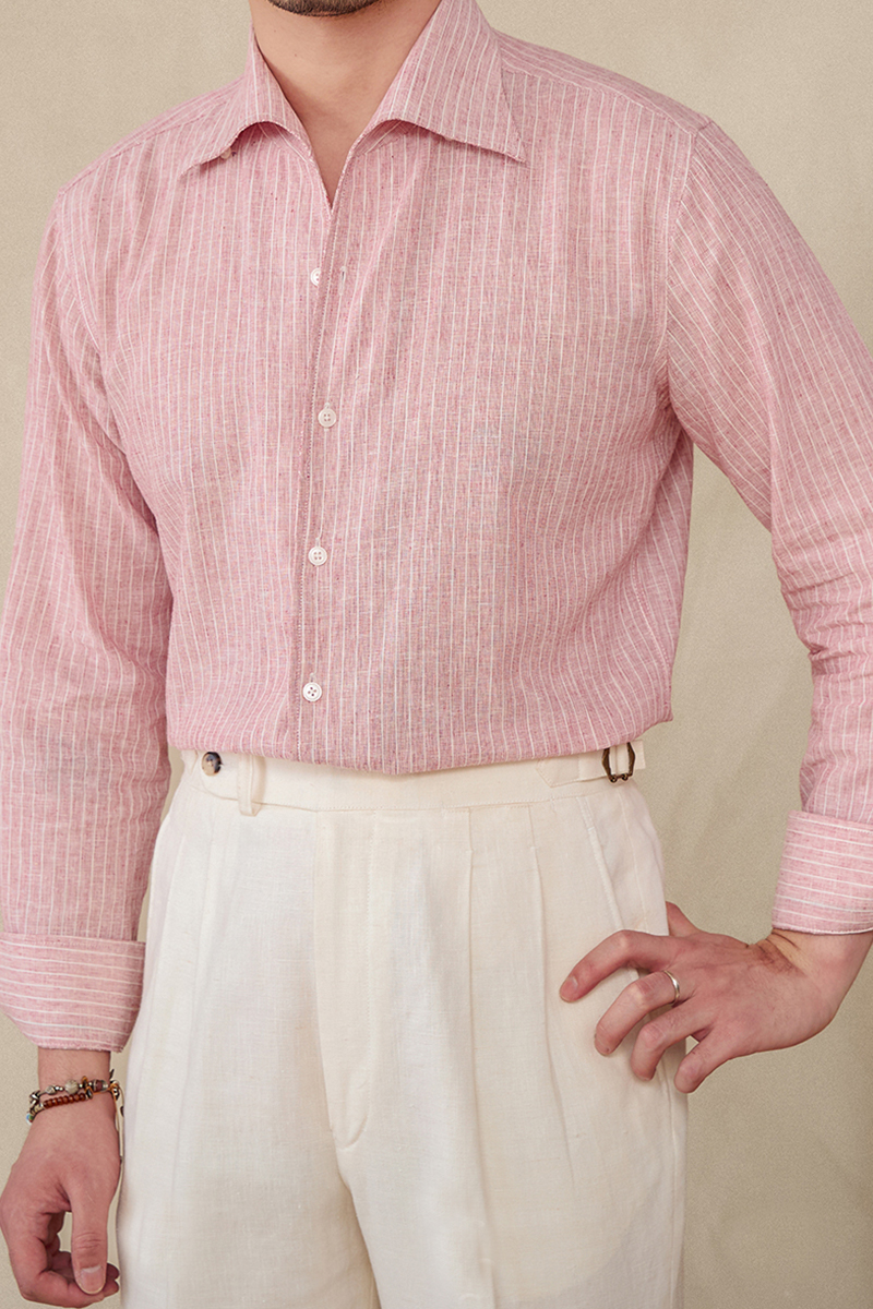 Men's Linen Blue Pinstripe Dress Shirts