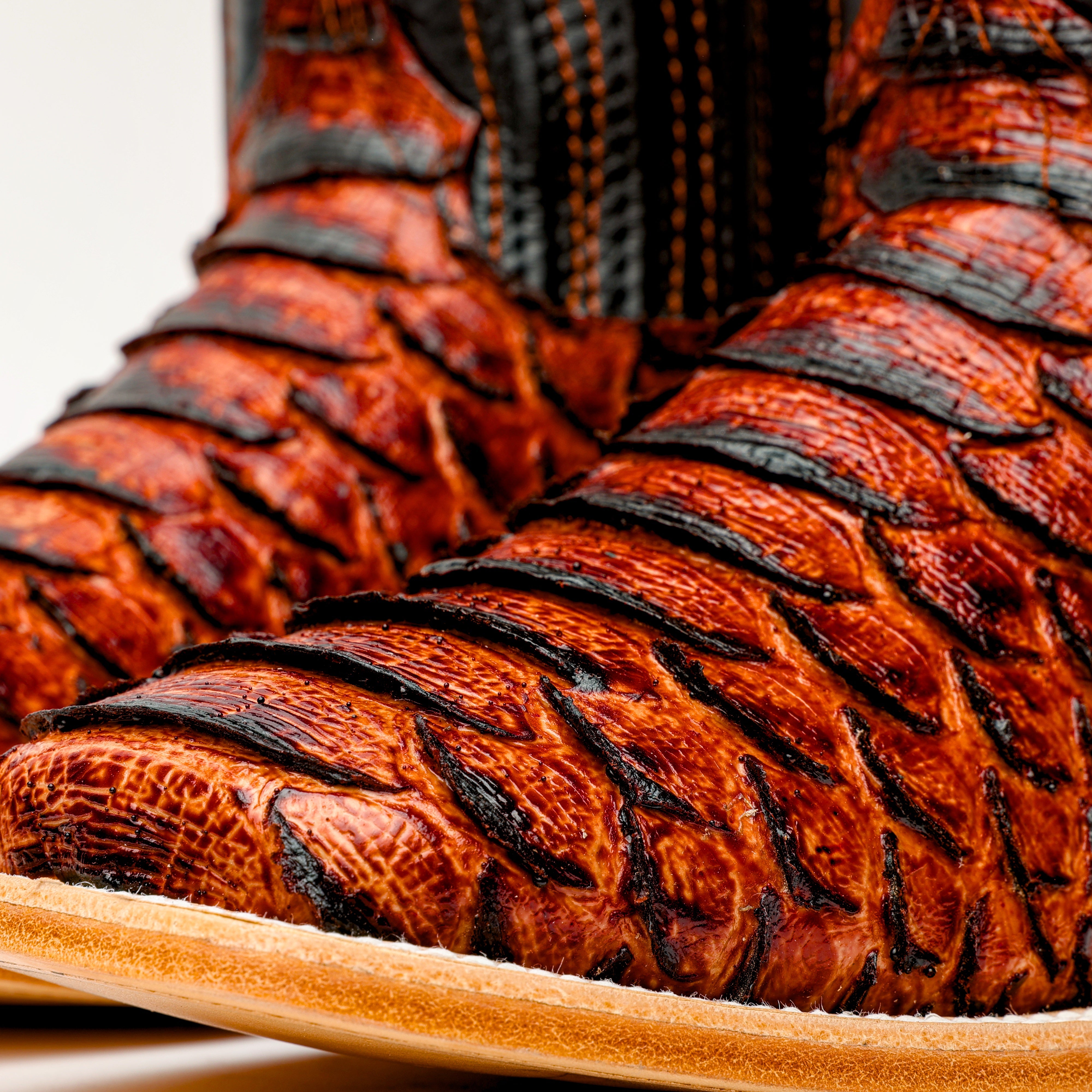 Cognac Jumbo Python Leather Boots - Square Toe