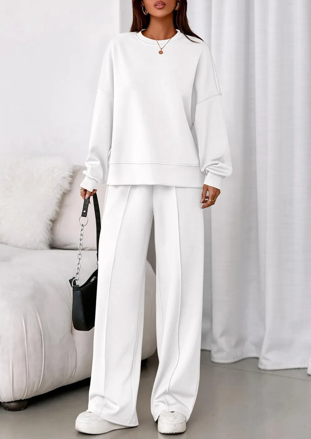 2 Piece Sets For Women Fall Trendy Long Sleeve Sweatshirt Wide Leg Pants Loungewear Set