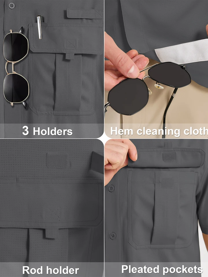 MAGCOMSEN UV Block Fishing Shirts Mens Short Sleeve UPF 50+ Sun Protection Button Shirt Quick Dry Breathable Shirt Hiking Safari