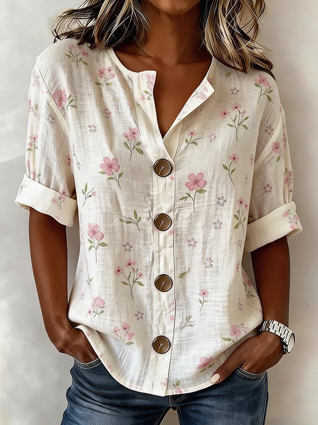 Women'S Casual Color-Blocked Print Top