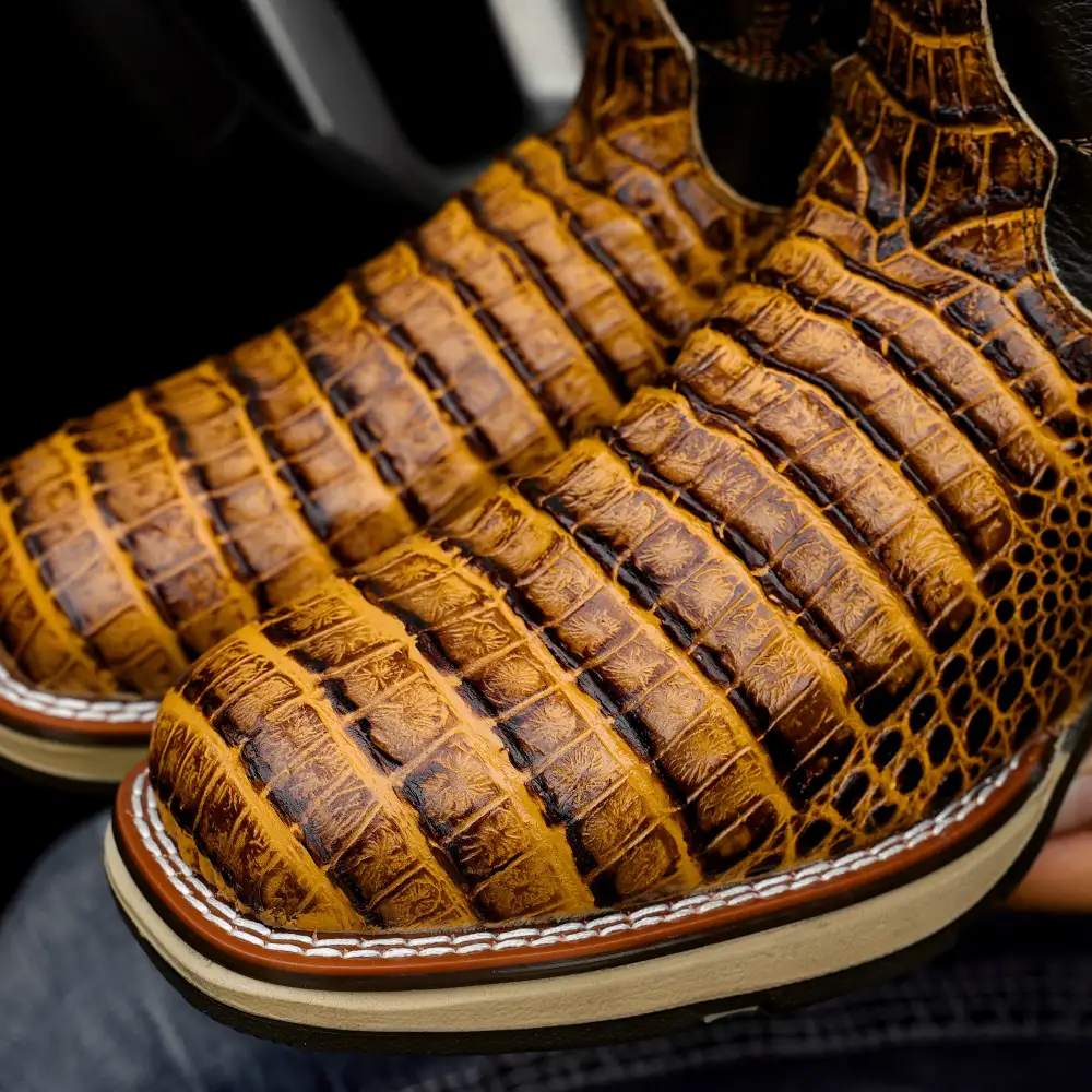 Honey Caiman Belly Leather Boots With 3D Lightweight Sole - Composite Toe