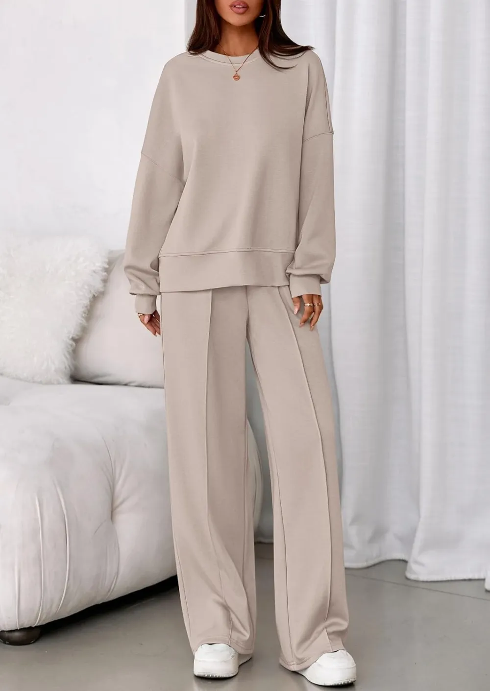 2 Piece Sets For Women Fall Trendy Long Sleeve Sweatshirt Wide Leg Pants Loungewear Set