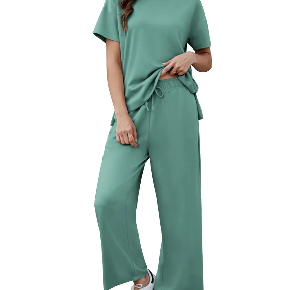 New Women's Two-Piece Set — Soft, Short-Sleeve Casual Outfit with Wide-Leg Pants