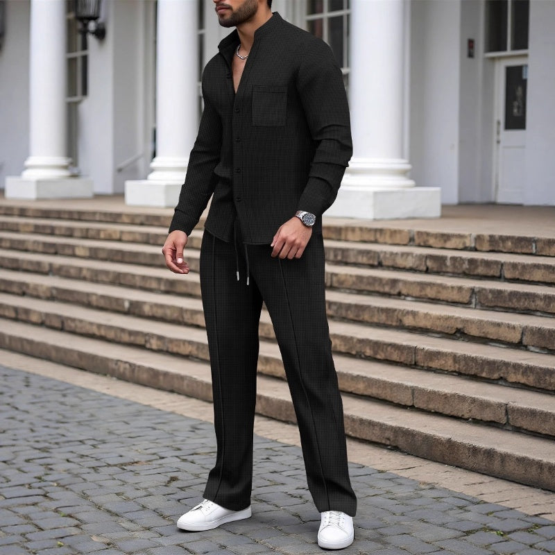 🎁New 2026 Arrival - Only $19.99!💥 Men's Casual Waffle Knit Shirt and Pants Two-Piece Set