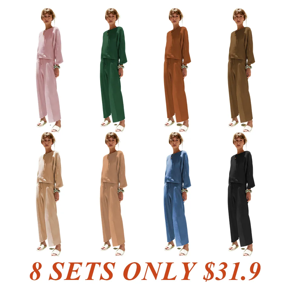 Womens Fall Winter Casual Solid Knitted 2 Piece Sets Long Sleeve Hoodie