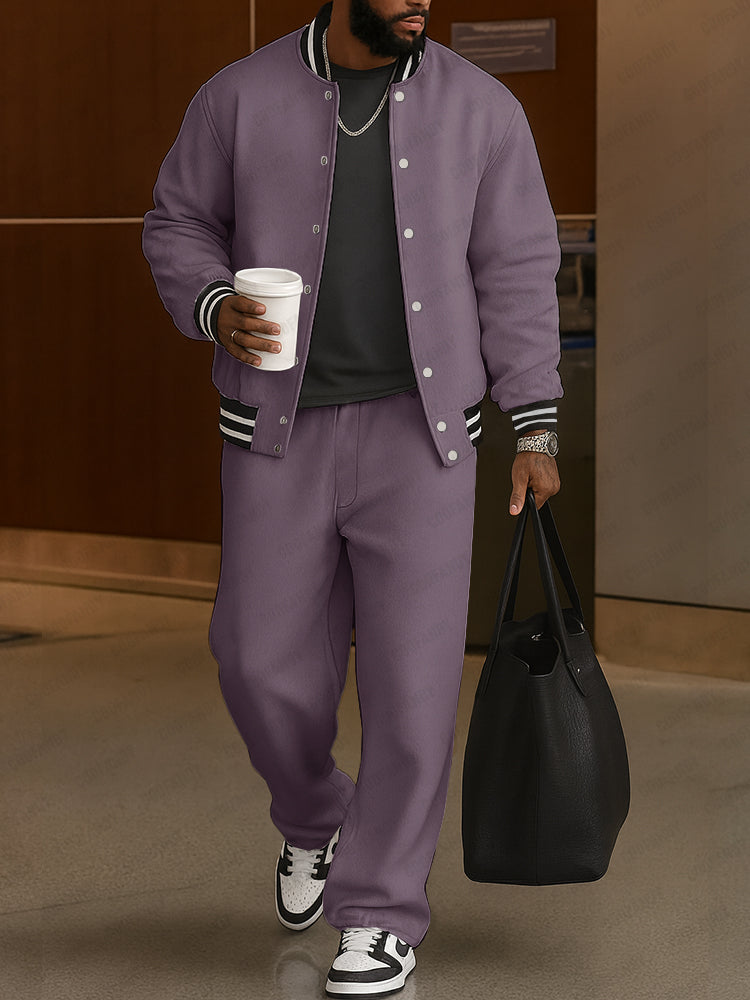 Classic Striped Trim Jacket Pants Set