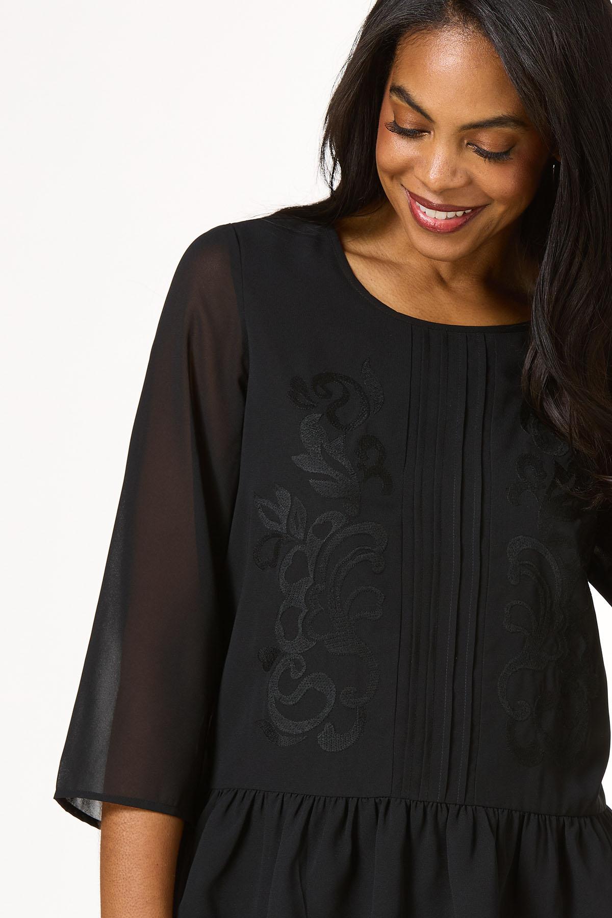 Embroidered Pleated Front Top