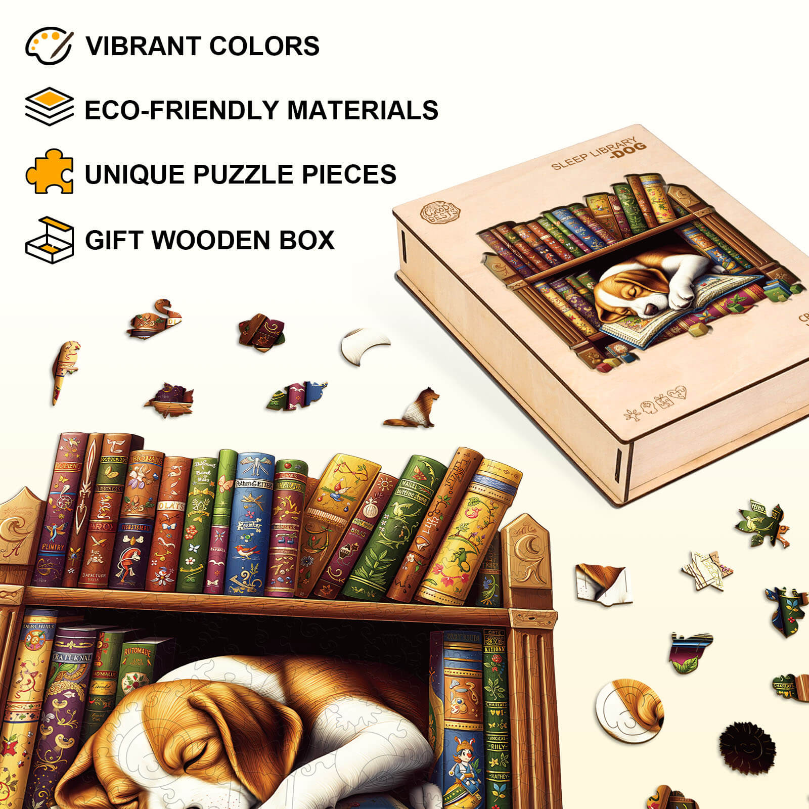 Sleep Library-Dog Wooden Jigsaw Puzzle