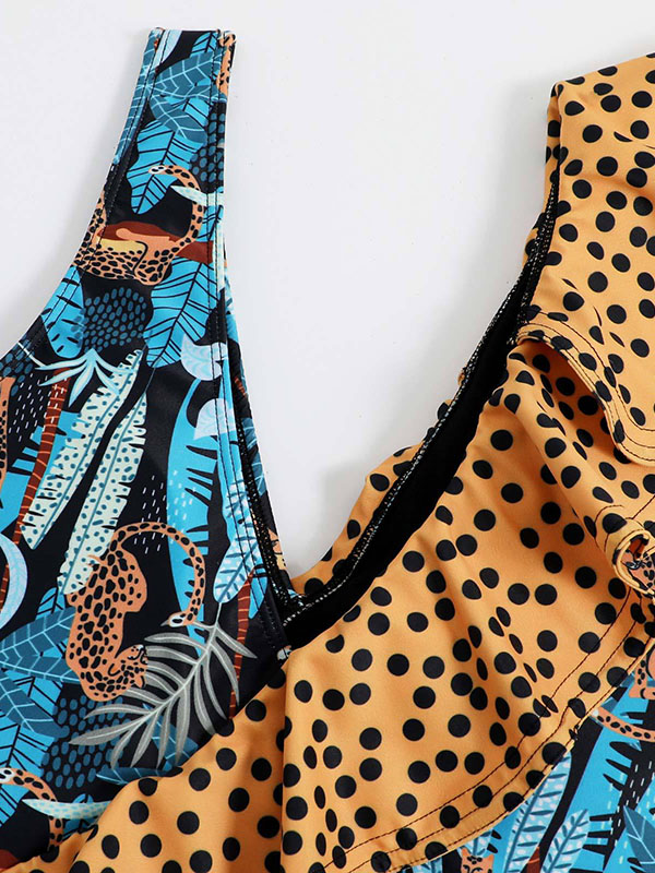 Floral Leopard Print One Piece Swimsuit