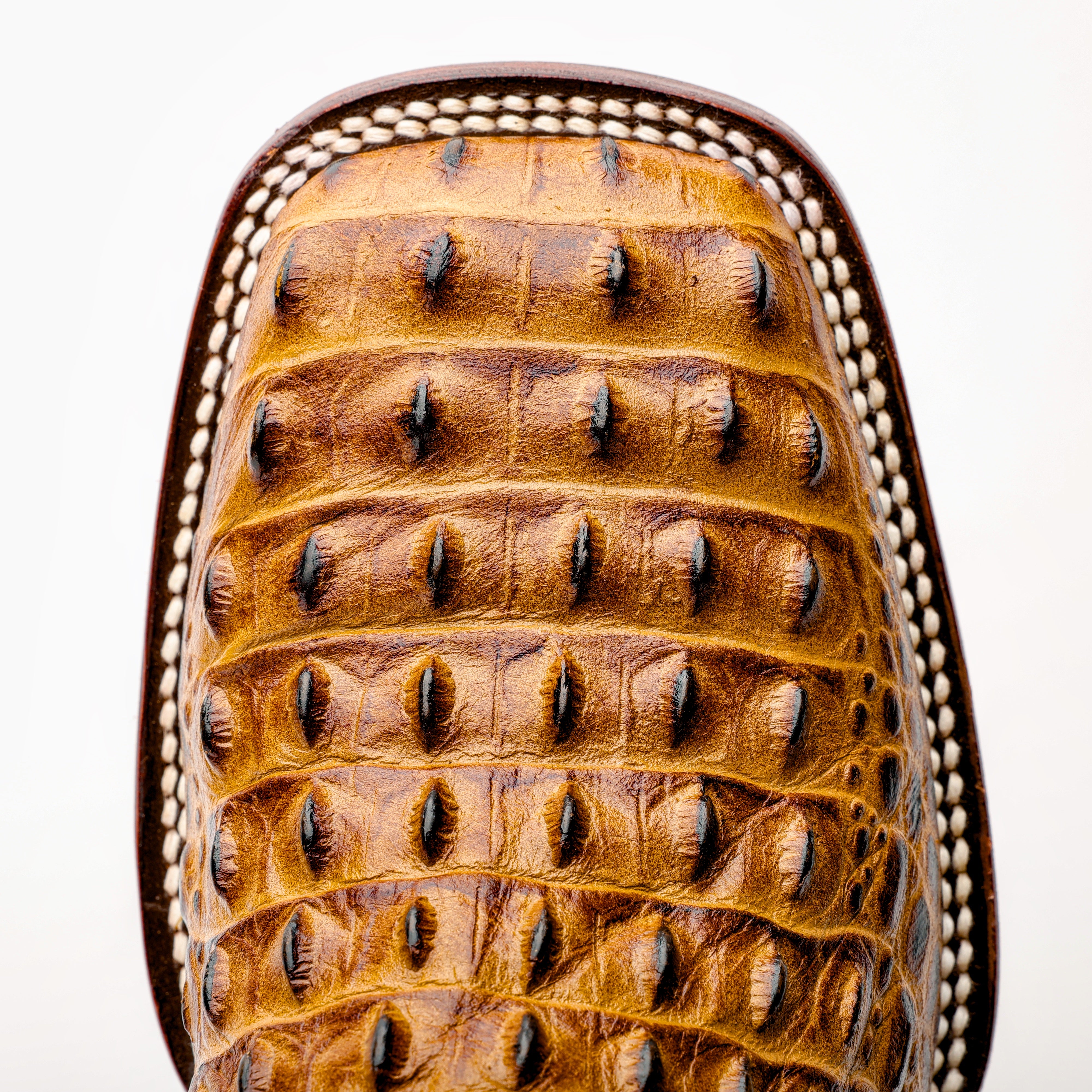 Honey Caiman Hornback Leather Boots - Square Toe