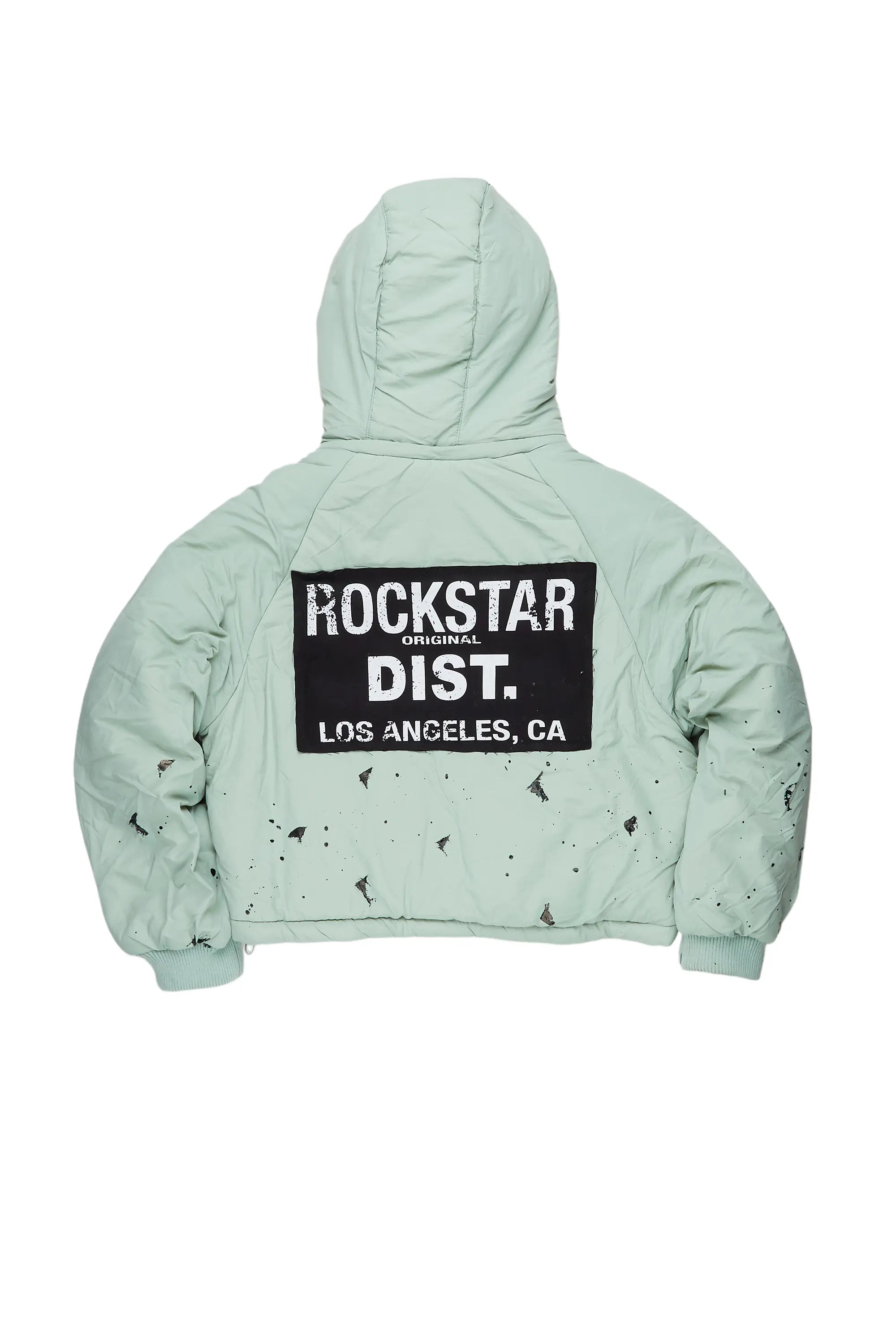Zayla Sage Green Art Dist. Puffer Jacket