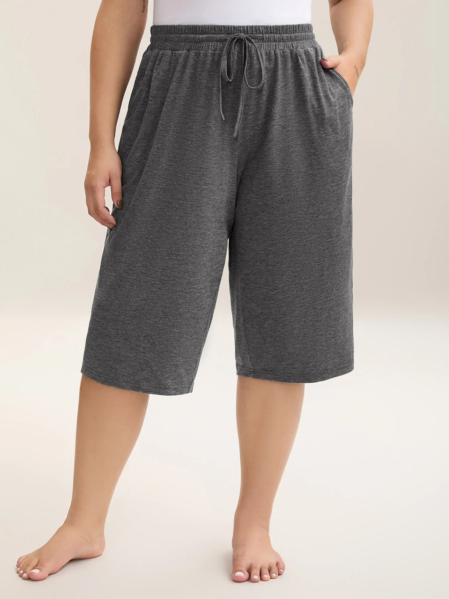 👖Women’s Relaxed Wide-Leg Capri Lounge Pants with Drawstring Pockets
