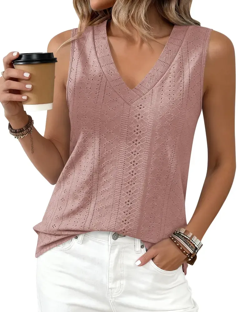 Women's Vest 2026 Summer Hollow-out Crossover V-neck Sleeveless Casual Loose Basic Style