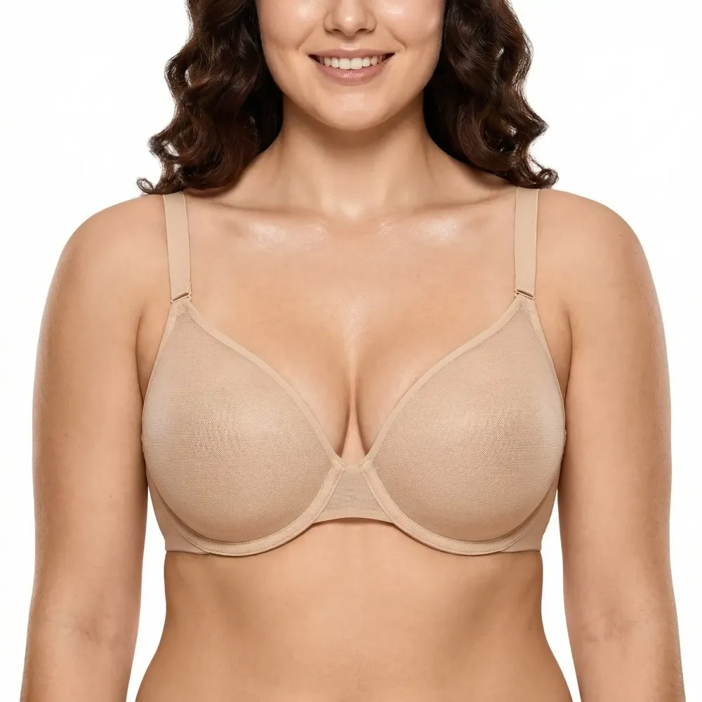 Bra Summer Breathable Unlined Soft Sheer Mesh Underwire Support Transparent Lightweight Non Padded Minimizer Bra