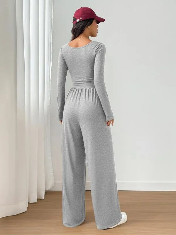 Women's Fall Winter Knit Wide Leg Jumpsuit