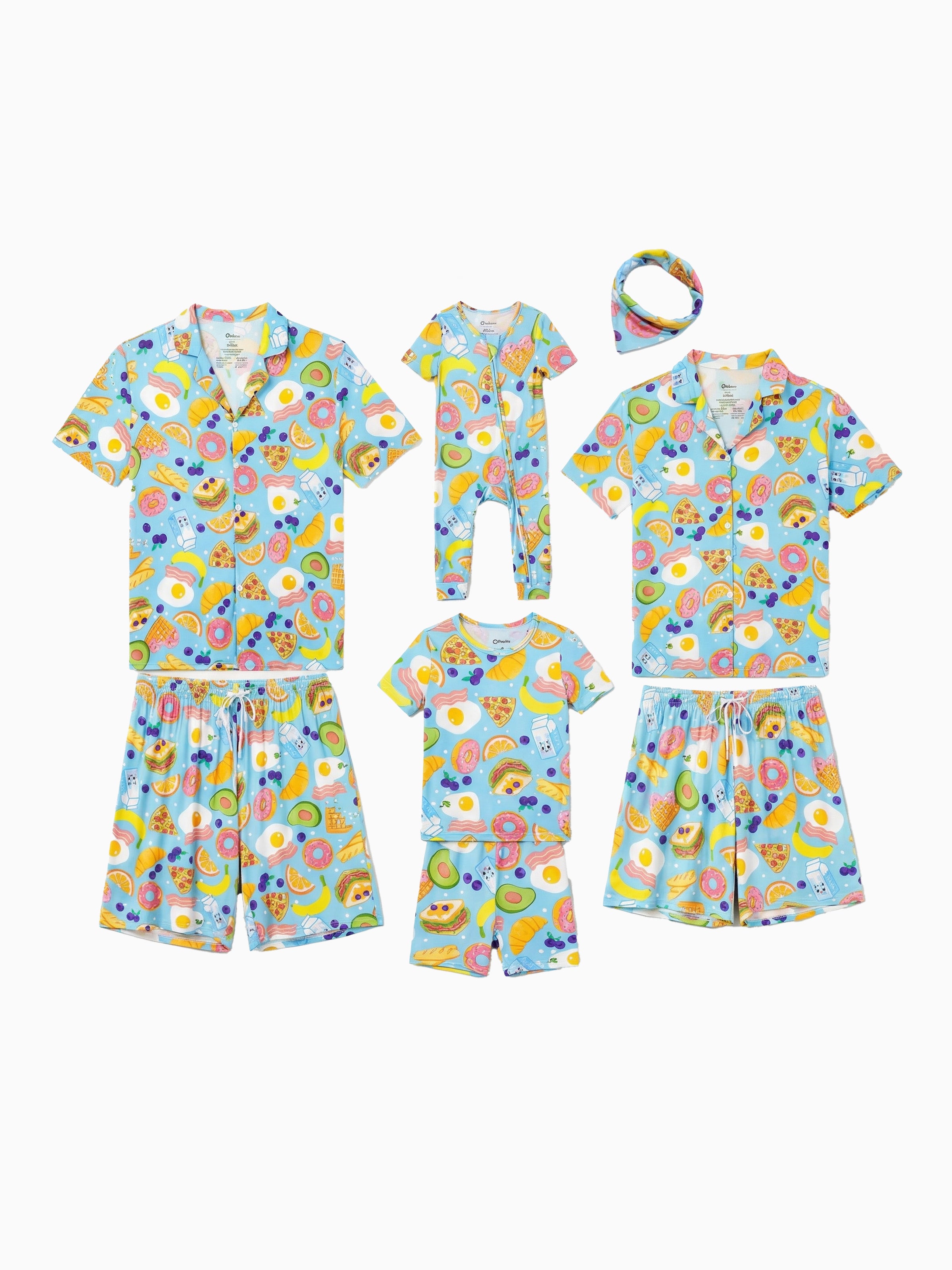 Family Matching Bamboo Pajamas Soft Bamboo Viscose PJs for Men Women Kids Toddler, Fun Food & Fruit Print Short-sleeve Sleepwear Blue