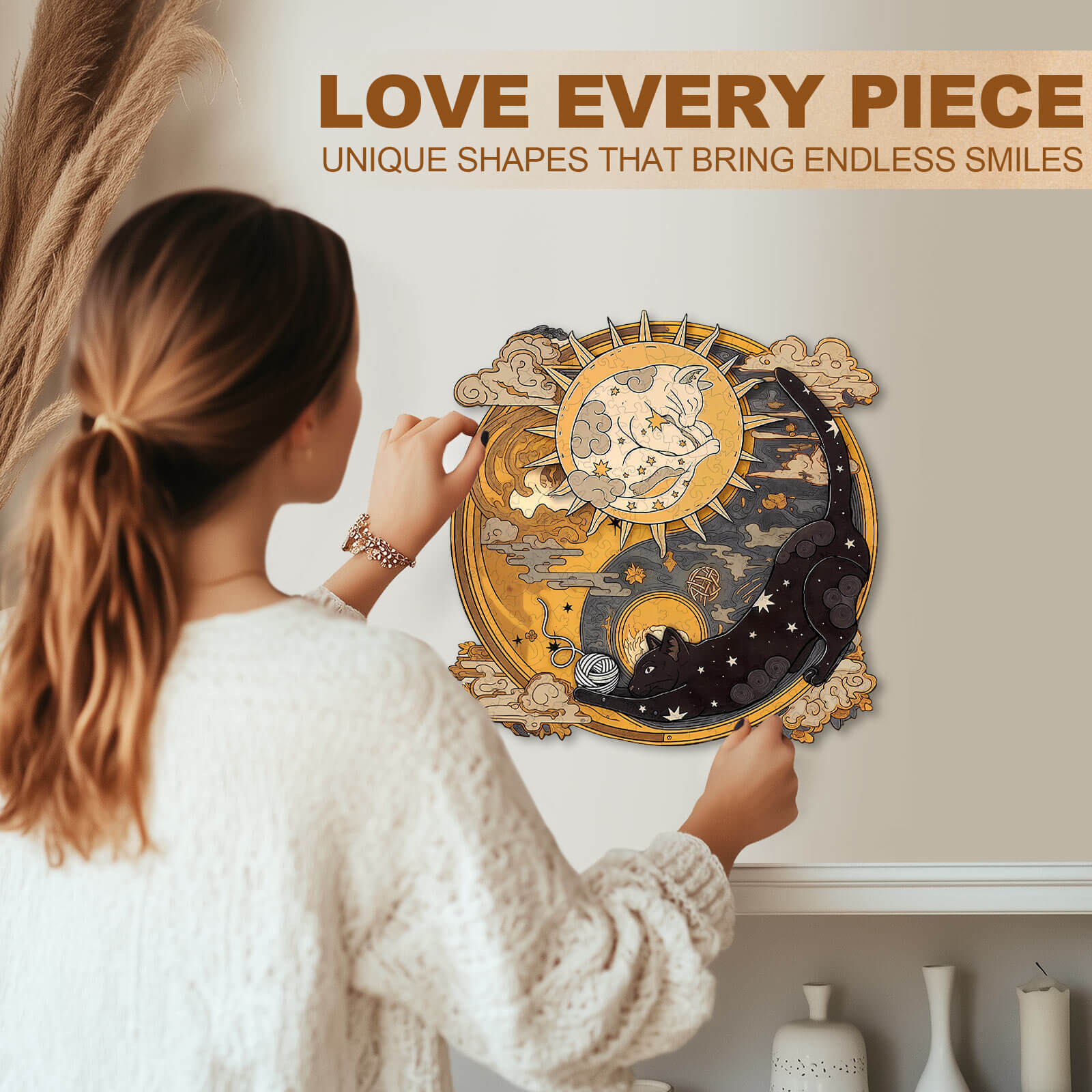 Yin Yang Cat Wooden Jigsaw Puzzle