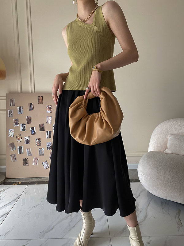 Asymmetric Solid Color Sleeveless V-Neck Vest Top