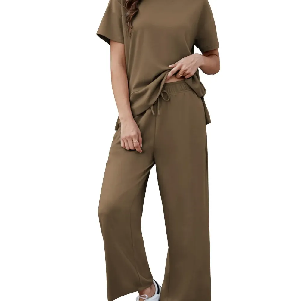 New Women's Two-Piece Set — Soft, Short-Sleeve Casual Outfit with Wide-Leg Pants
