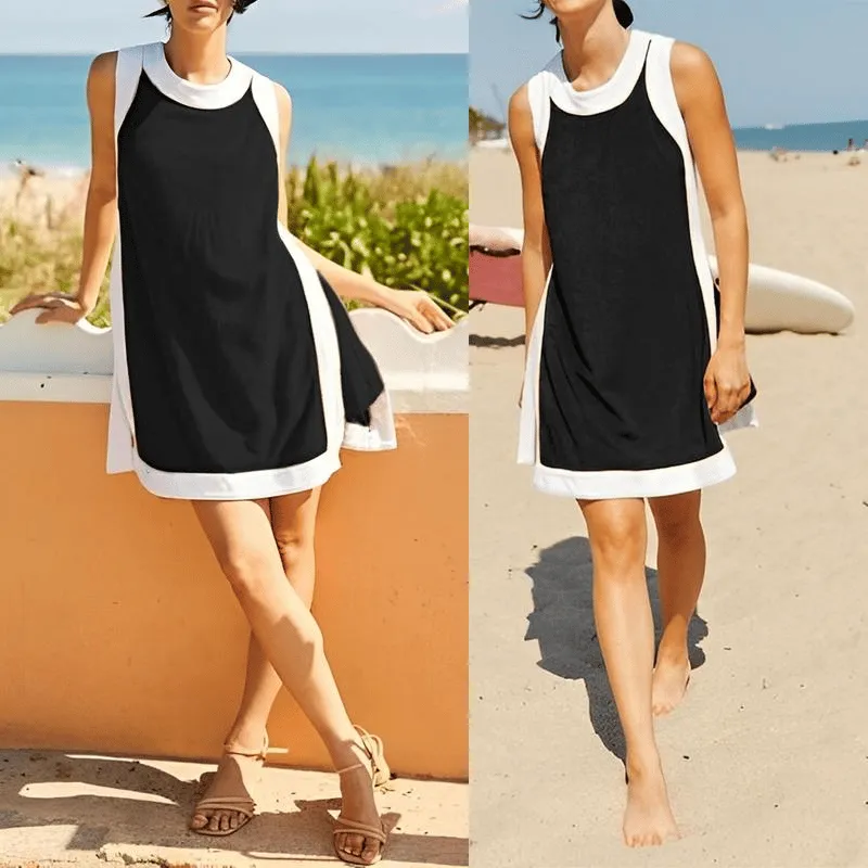 Women's 2-Piece Sets Color Block Crewneck Sleeveless Top + Skirt & Shorts w/ Pockets