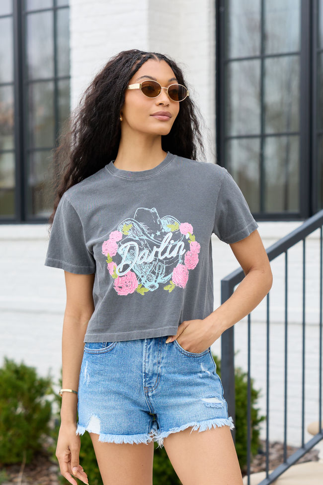 Darlin' Vintage Rose Dark Grey Boxy Graphic Tee