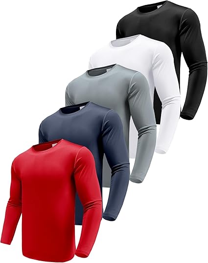 5 PIECES Long Sleeve Shirts for Men Moisture Wicking Mens Tee Shirts Workout T Shirt for Running workout tops gym outfits