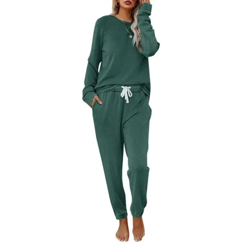 Women's Casual Solid Color 2 Piece Outfit Sweatsuit Set