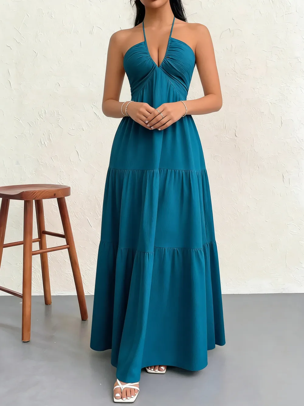 Women's Casual Fashion Solid Color Dresses V-Neck Sleeveless Dresses