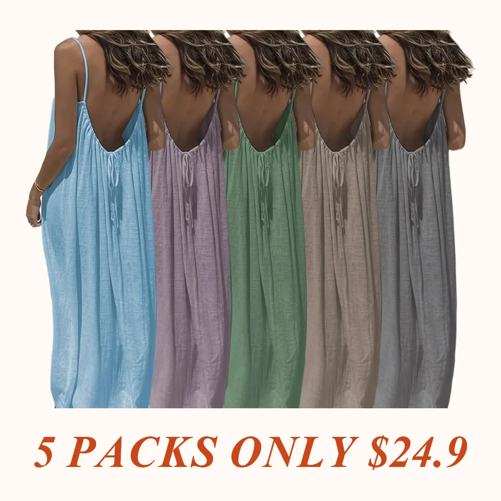 Women's Solid Color Backless Cami Dress, Casual Sleeveless Dress for Summer