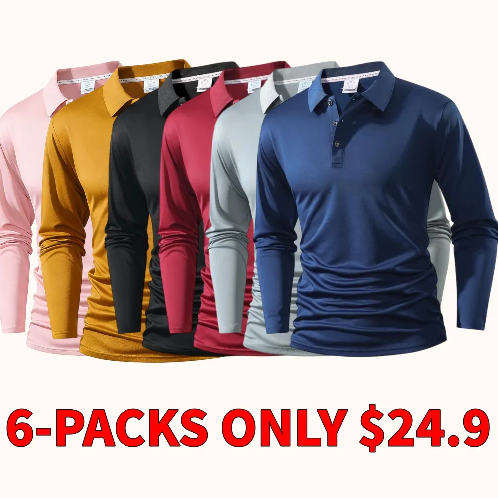 Men's long-sleeved polo shirt, quick-drying fabric.
