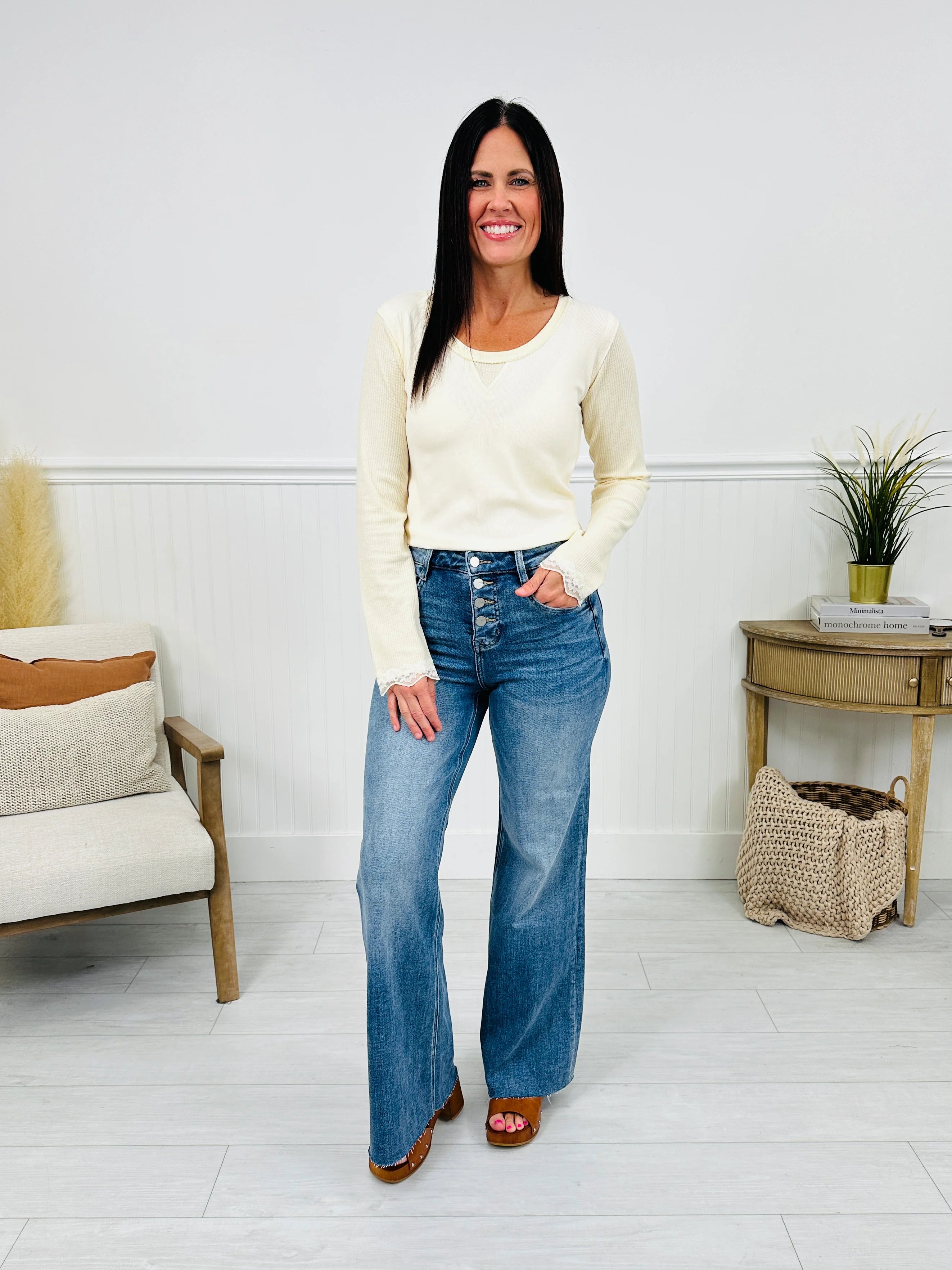 Push Your Buttons Tummy Control Wide Leg Jeans