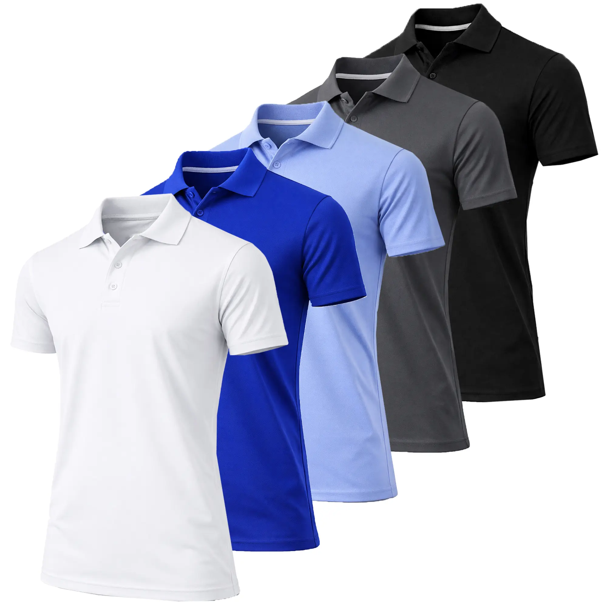 Men's 5-Pack Dry Fit Moisture-Wicking Fabric Polo Collar Shirt Menswear Stylish Ribbed Sleeve