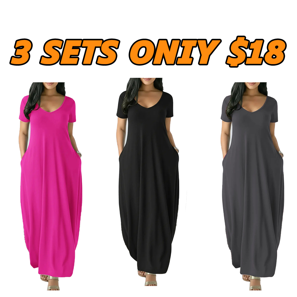 🔥Only $4.8 Each/Women's Long Fitted Large Round Neck Dress, Casual Home Sleepwear