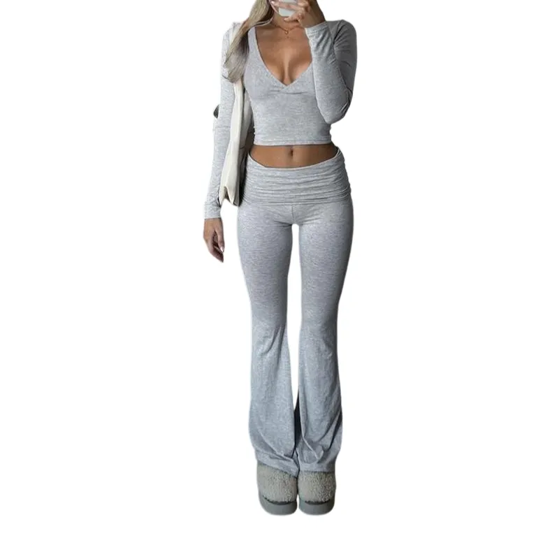 Elegant Casual V-Neck Long Sleeve Two-Piece Set