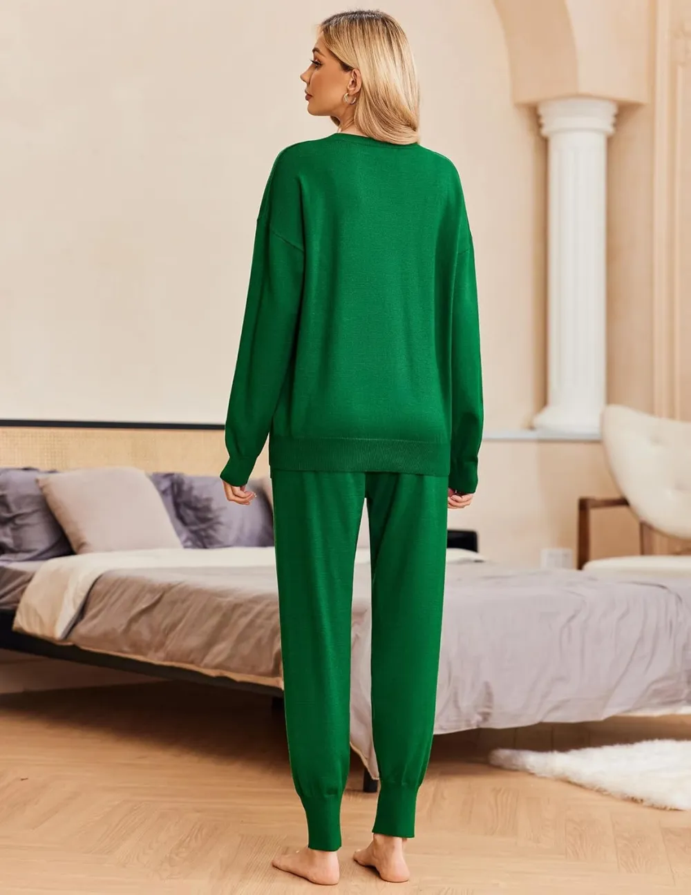 Women's Long Sleeve Knit Loungewear Set Jogger Pants Outfit