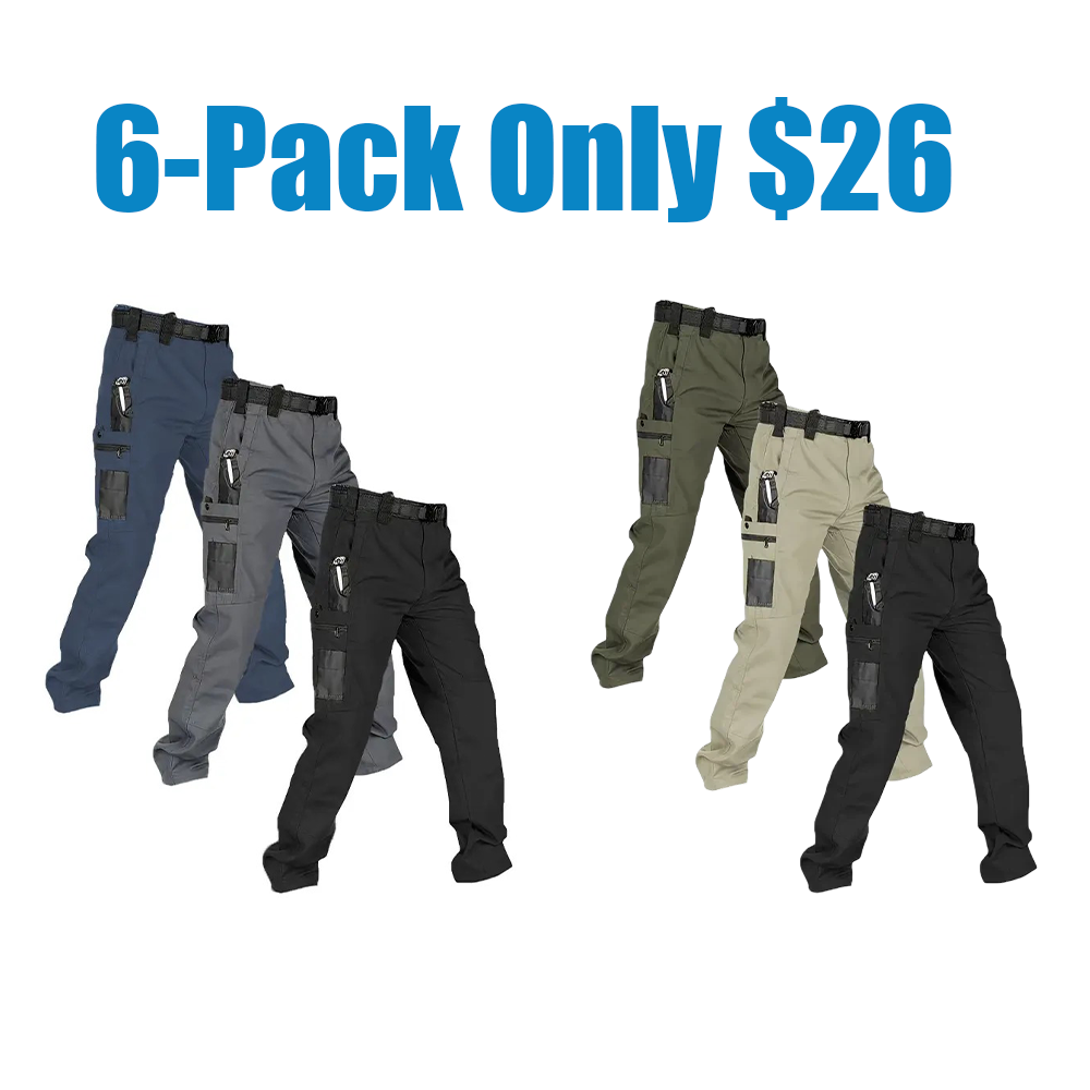 Men's Solid Color Waterproof Tactical Work Pants - 3-Piece Set, Belt-Free, Multi-Pocket, Durable Outdoor Hiking & Casual Pants (Regular Fit)