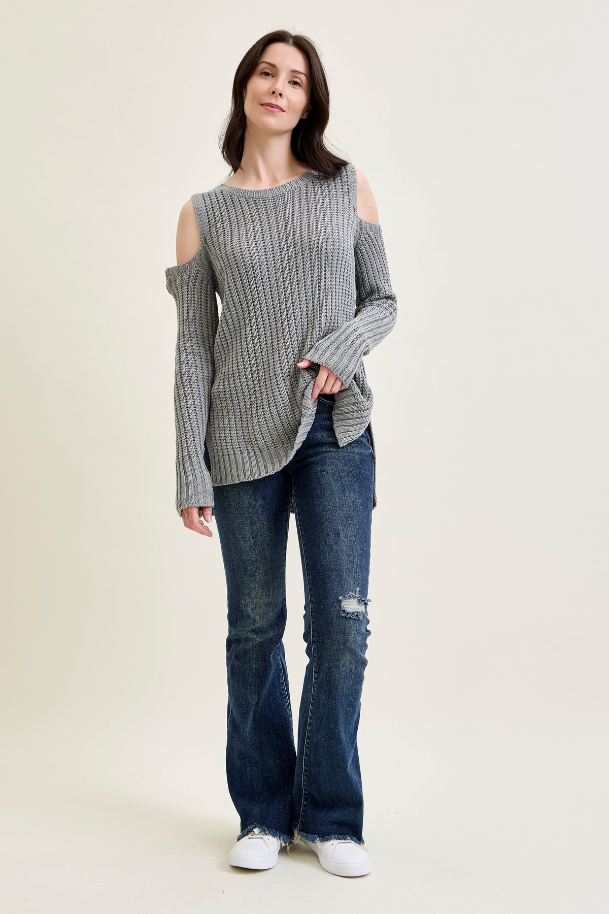 Cold Shoulder Pullover Grey Sweater