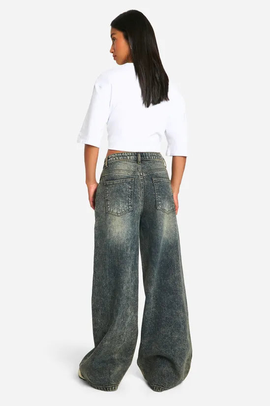 Deep Shadow Wash Wide Leg Jeans