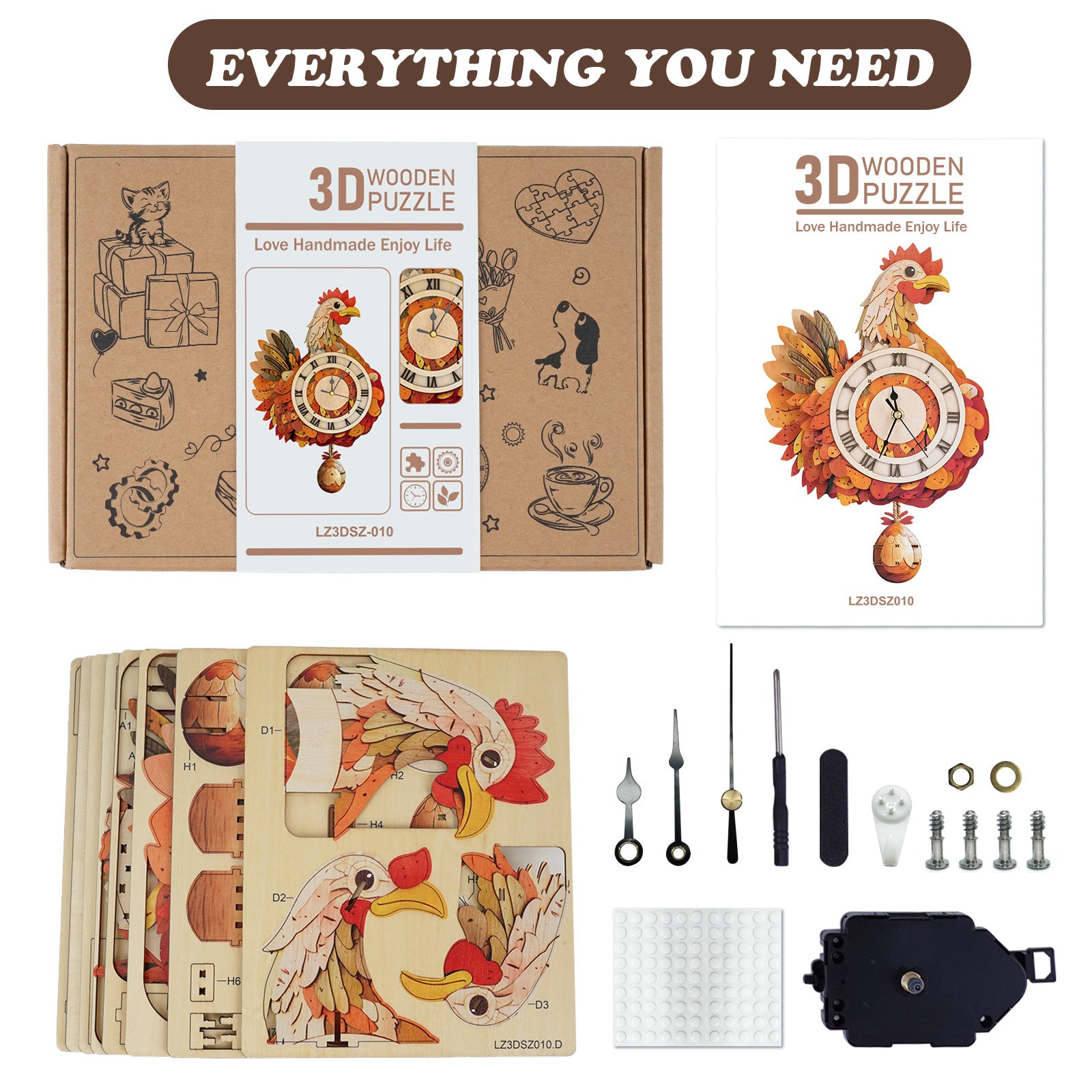 Cluck & Tick Hen Egg  – DIY Wooden Clock, 3D Puzzle Craft Kit