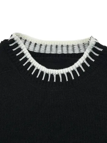 Women's Round Neck Colorblock Sweater Top and Long Sweatpants Set