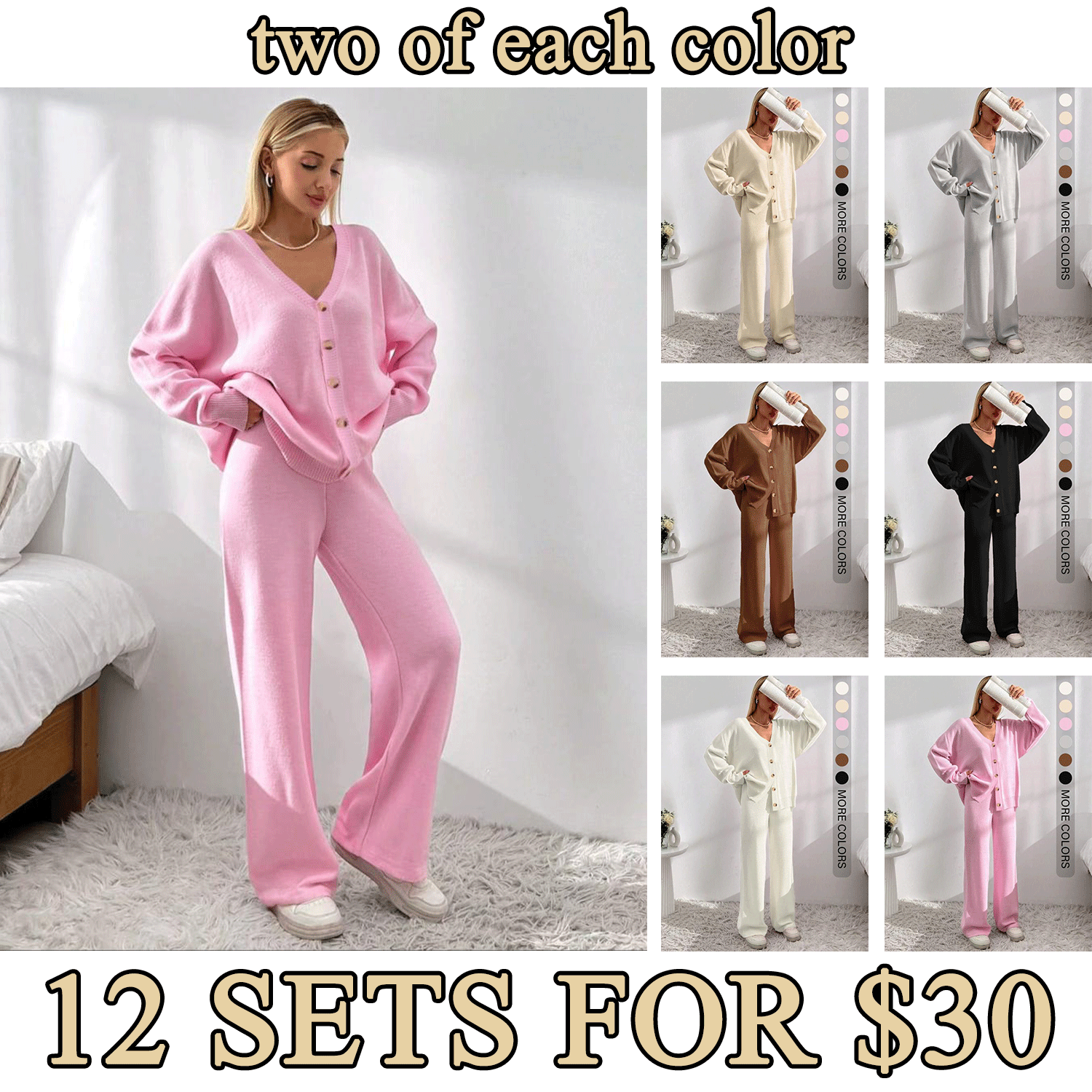 Women’s Cozy Knit Cardigan & Wide-Leg Pants Set – Relaxed Button-Up Lounge Outfit