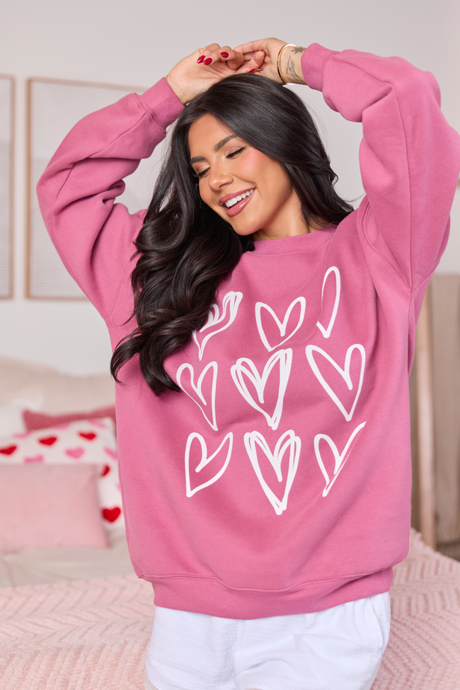 Sketched Hearts Rose Graphic Sweatshirt