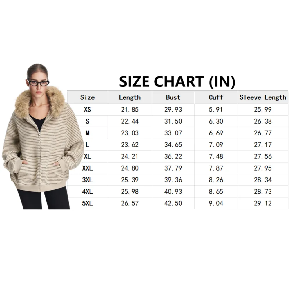 Women’s Striped Fur Collar Zip Hoodie