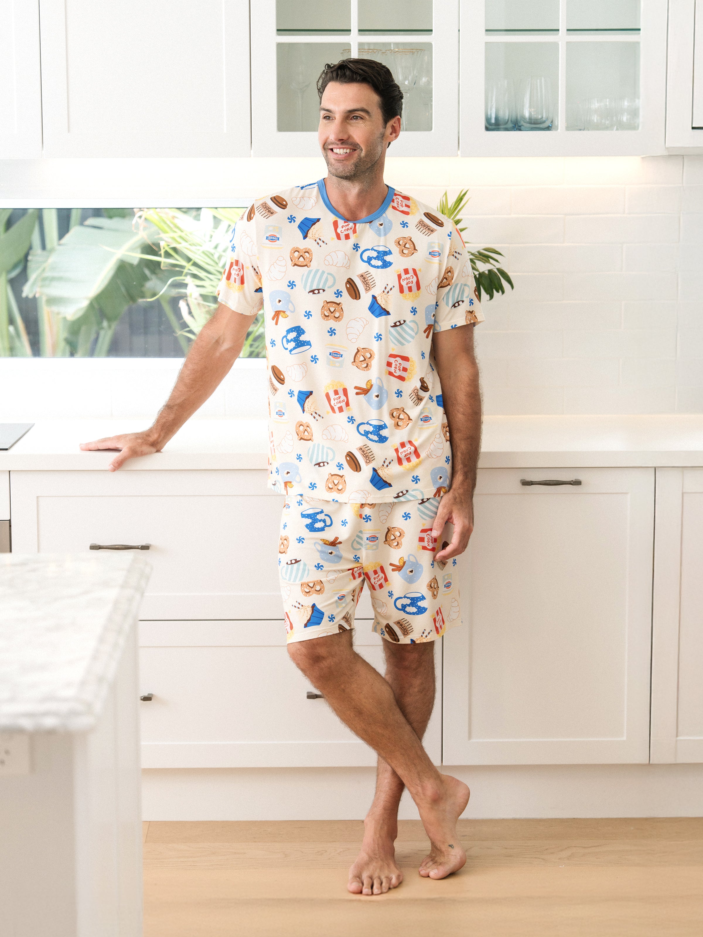 Family Matching Bamboo Pajamas Buttery Soft Bamboo Viscose PJs for Men Women Kids Toddler Baby, Cozy Dessert Print Short-sleeve Sleepwear Blue