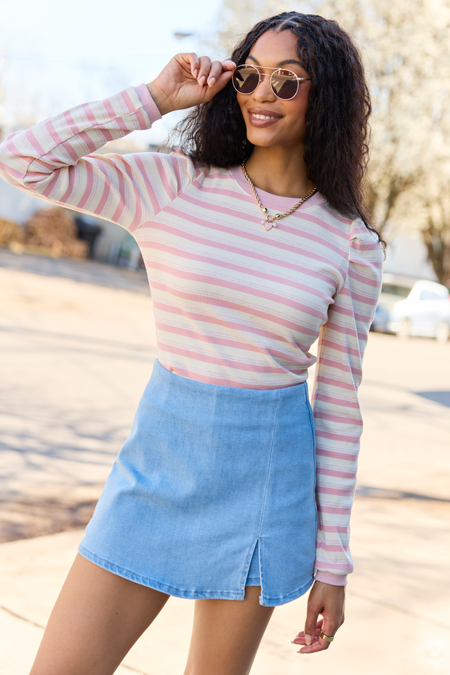 Ginger Pink Striped Puff Long Sleeve