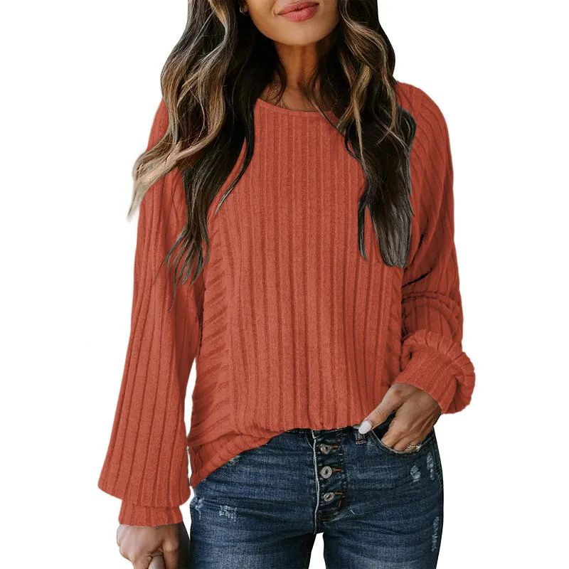 Womens Soft Long Sleeve Crewneck Shirts Fall Casual Loose Fit Knit Tops Blouses
