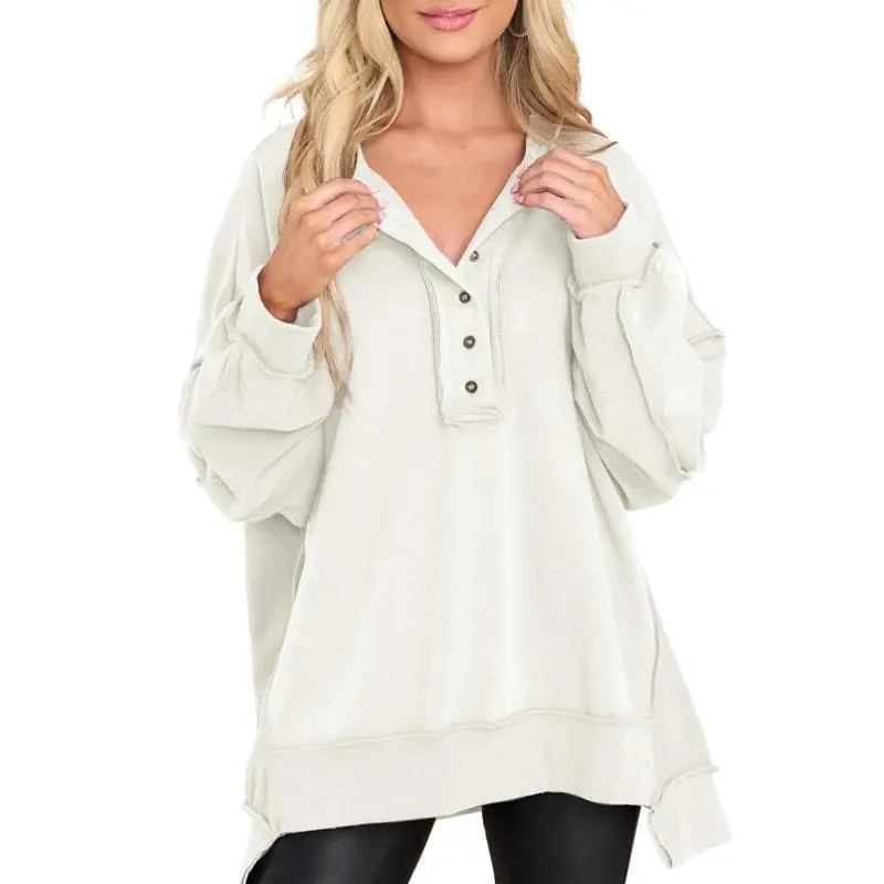 Women's Oversized Button Henley Sweatshirts