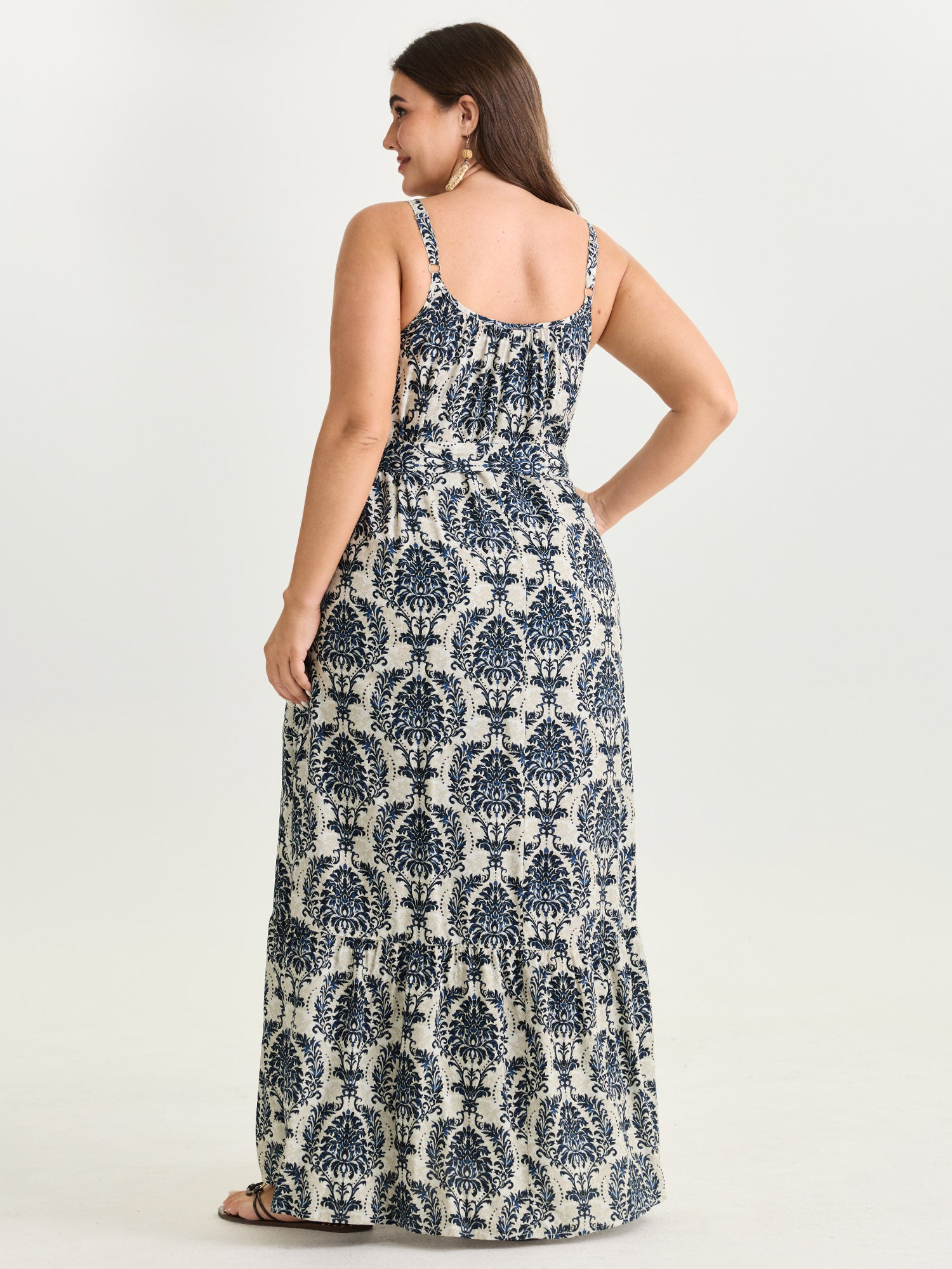 Supersoft Damask Print Waist-Tie Maxi Dress