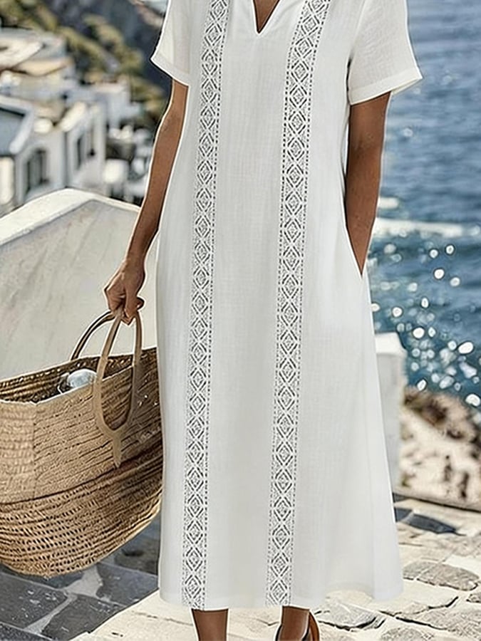 Women's Casual V-neck Short-sleeved Vacation Dress- Fast Shipping